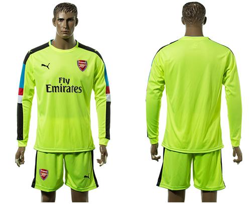 Arsenal Blank Shiny Green Goalkeeper Long Sleeves Soccer Club Jersey